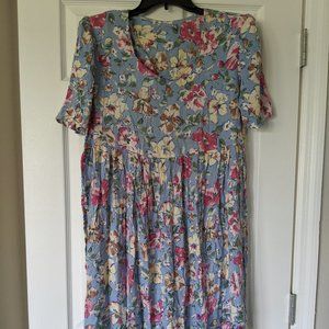 Grunge Style Mothercare Maternity Blue w/Pink & White Floral Dress - Size Medium